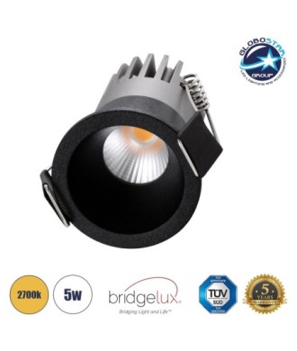 GLOBOSTAR® MICRO-S 60239 Χωνευτό Downlight Σποτ LED 5W 625lm 38° AC 220-240V IP20 Θερμό Λευκό 2700K - Bridgelux COB Chip & TÜV SÜD Driver - Μαύρο Ματ - Μ4 x Π4 x Υ5.9cm - Q3.5cm - 5 Χρόνια Εγγύηση